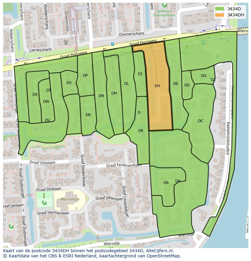 Afbeelding van het postcodegebied 3434 DH op de kaart.
