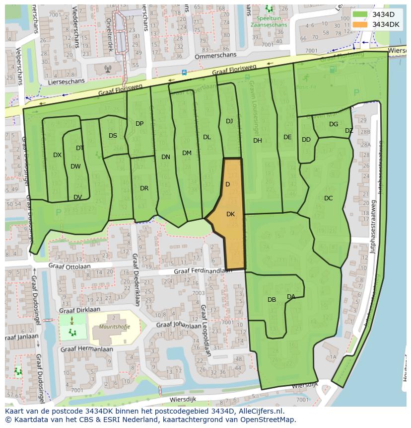 Afbeelding van het postcodegebied 3434 DK op de kaart.