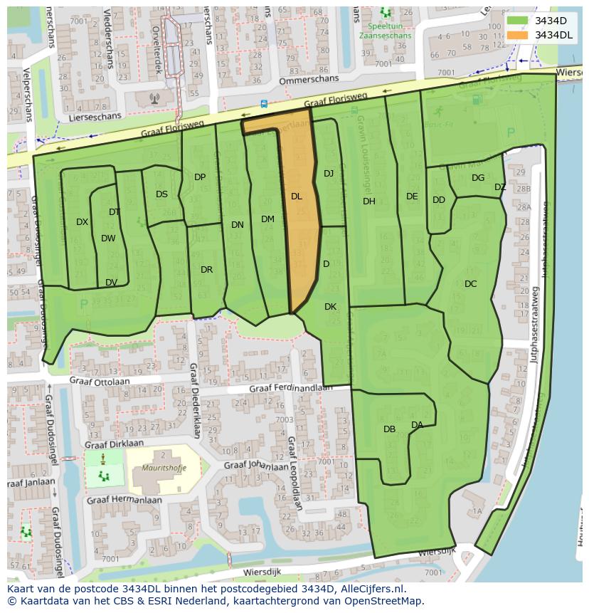 Afbeelding van het postcodegebied 3434 DL op de kaart.
