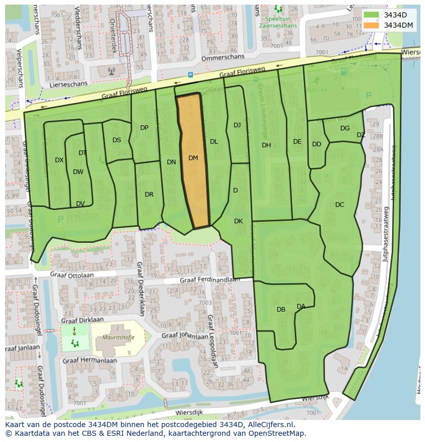 Afbeelding van het postcodegebied 3434 DM op de kaart.