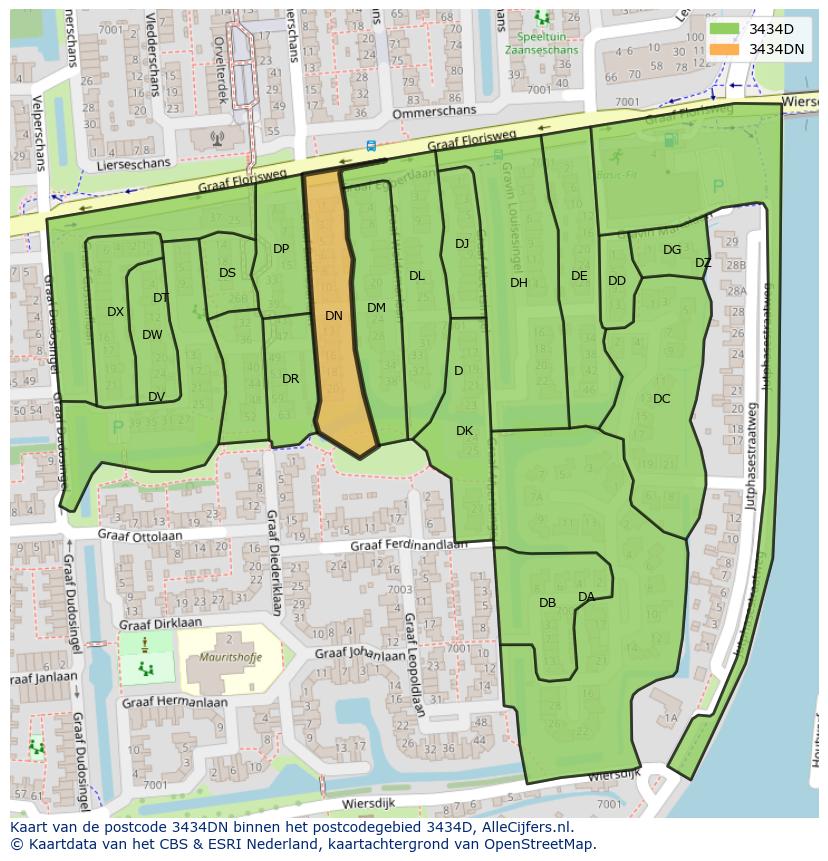 Afbeelding van het postcodegebied 3434 DN op de kaart.