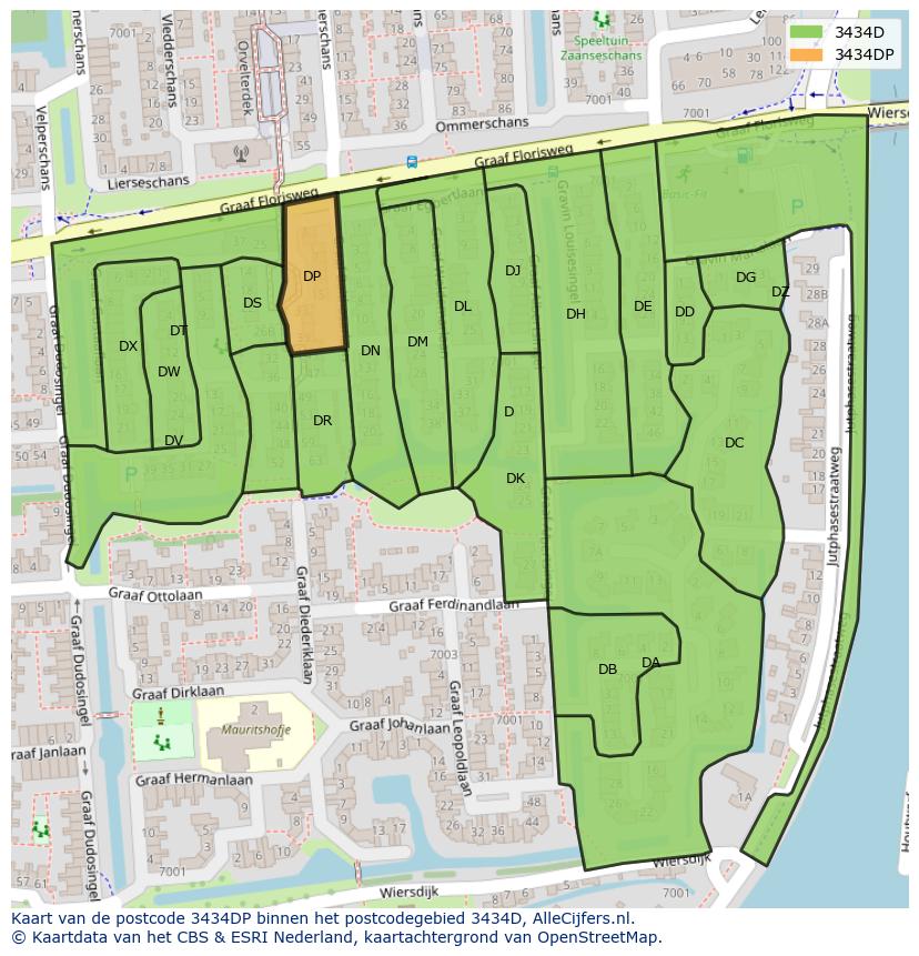 Afbeelding van het postcodegebied 3434 DP op de kaart.