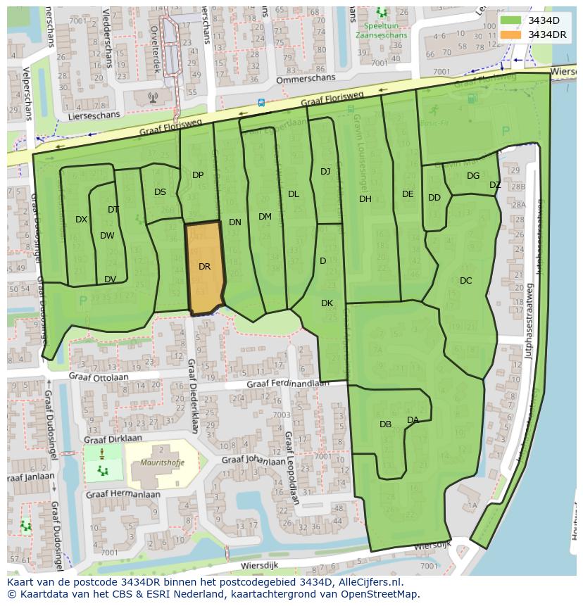 Afbeelding van het postcodegebied 3434 DR op de kaart.