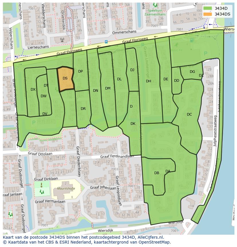 Afbeelding van het postcodegebied 3434 DS op de kaart.