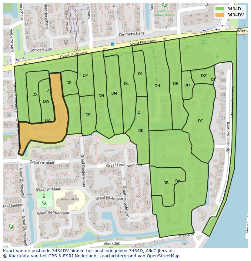 Afbeelding van het postcodegebied 3434 DV op de kaart.