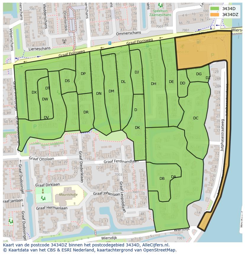 Afbeelding van het postcodegebied 3434 DZ op de kaart.