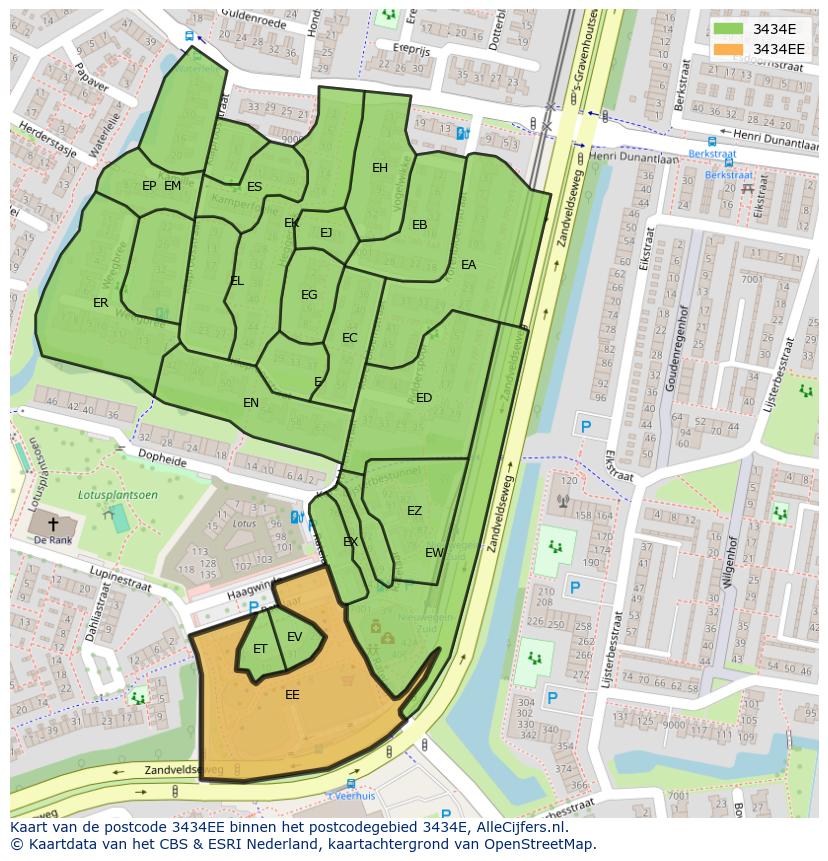 Afbeelding van het postcodegebied 3434 EE op de kaart.