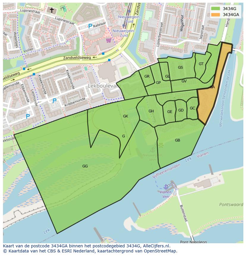 Afbeelding van het postcodegebied 3434 GA op de kaart.
