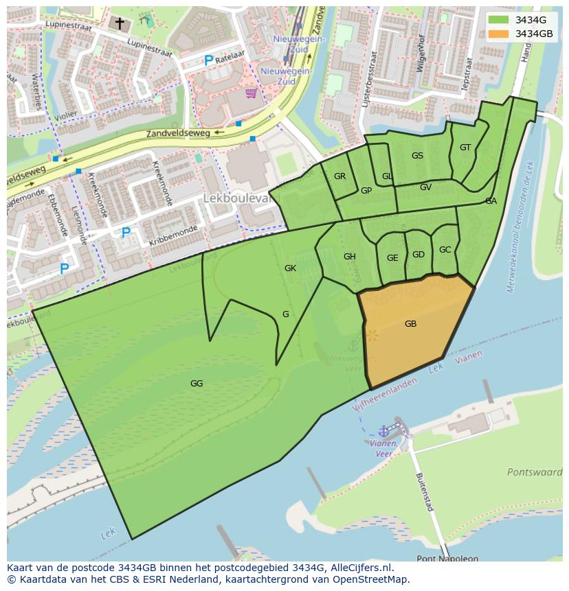 Afbeelding van het postcodegebied 3434 GB op de kaart.