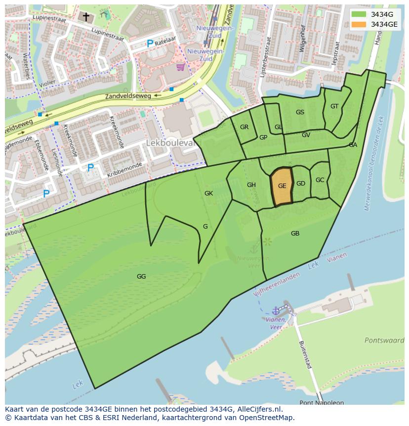 Afbeelding van het postcodegebied 3434 GE op de kaart.