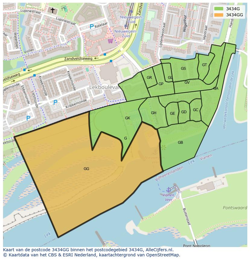 Afbeelding van het postcodegebied 3434 GG op de kaart.