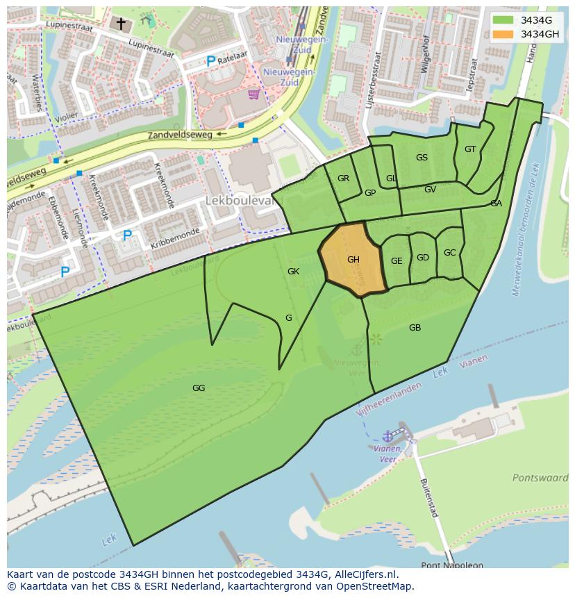 Afbeelding van het postcodegebied 3434 GH op de kaart.