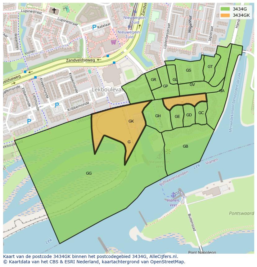 Afbeelding van het postcodegebied 3434 GK op de kaart.