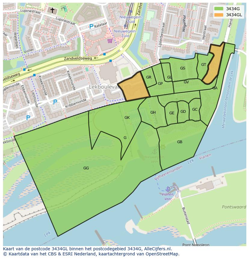 Afbeelding van het postcodegebied 3434 GL op de kaart.