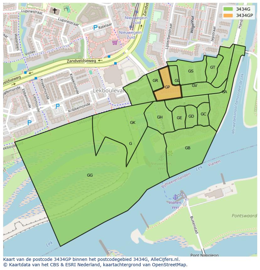 Afbeelding van het postcodegebied 3434 GP op de kaart.