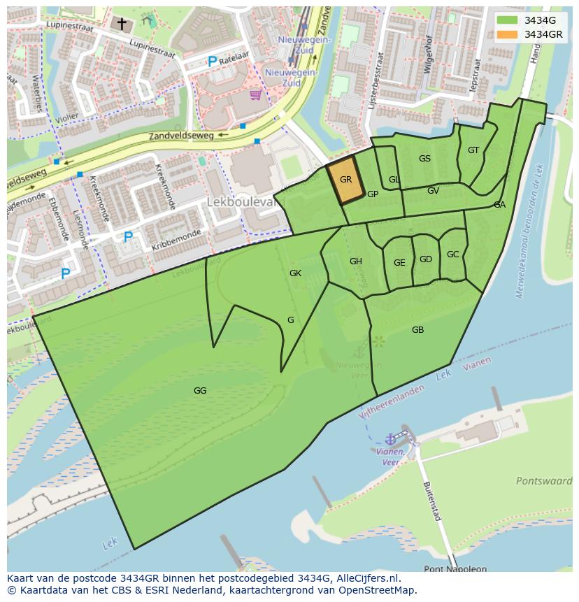 Afbeelding van het postcodegebied 3434 GR op de kaart.