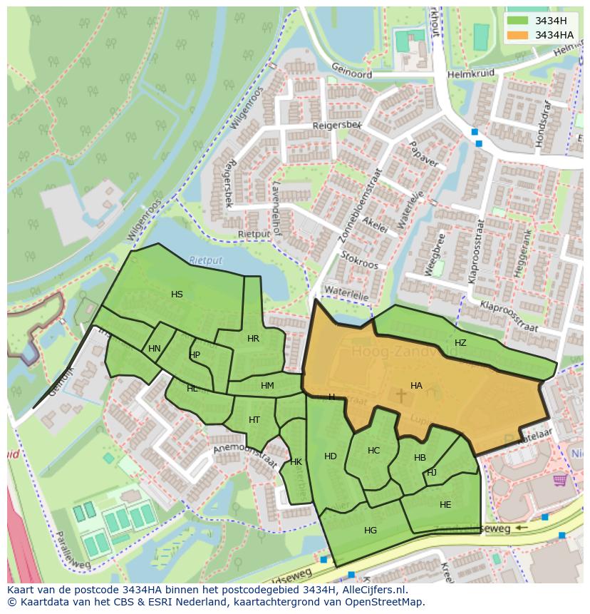 Afbeelding van het postcodegebied 3434 HA op de kaart.