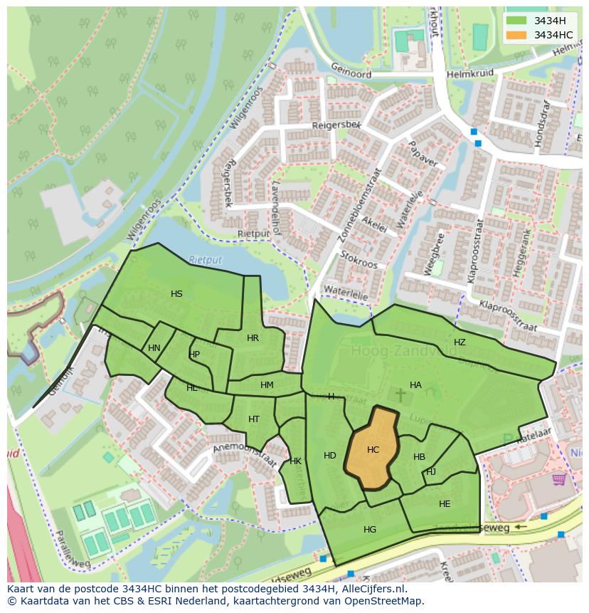 Afbeelding van het postcodegebied 3434 HC op de kaart.