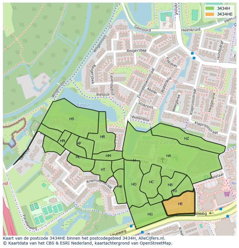 Afbeelding van het postcodegebied 3434 HE op de kaart.