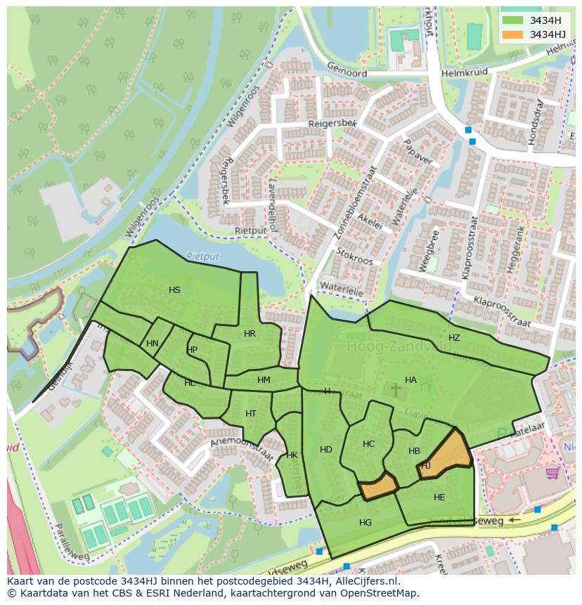 Afbeelding van het postcodegebied 3434 HJ op de kaart.