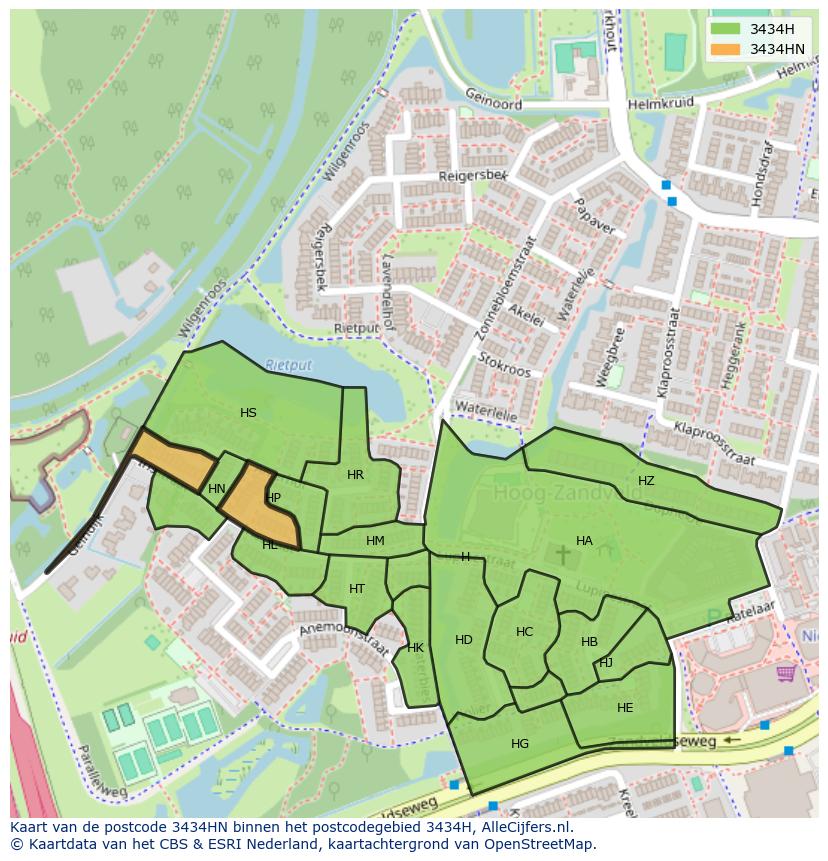 Afbeelding van het postcodegebied 3434 HN op de kaart.