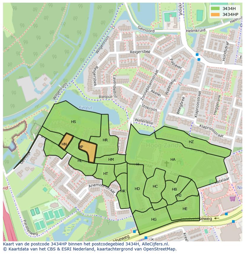 Afbeelding van het postcodegebied 3434 HP op de kaart.