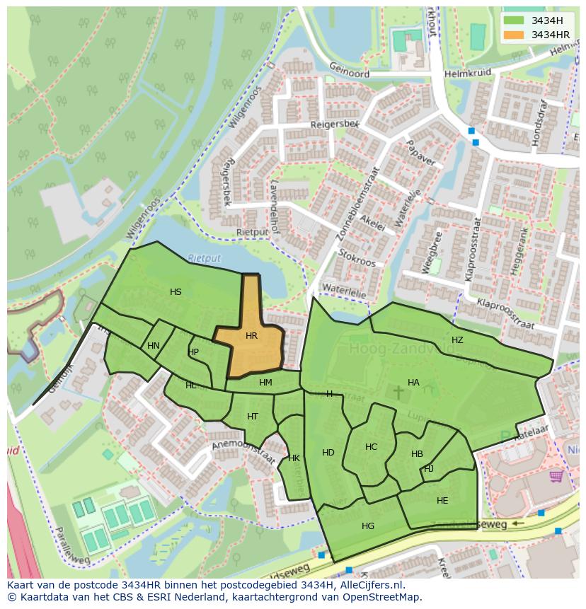 Afbeelding van het postcodegebied 3434 HR op de kaart.