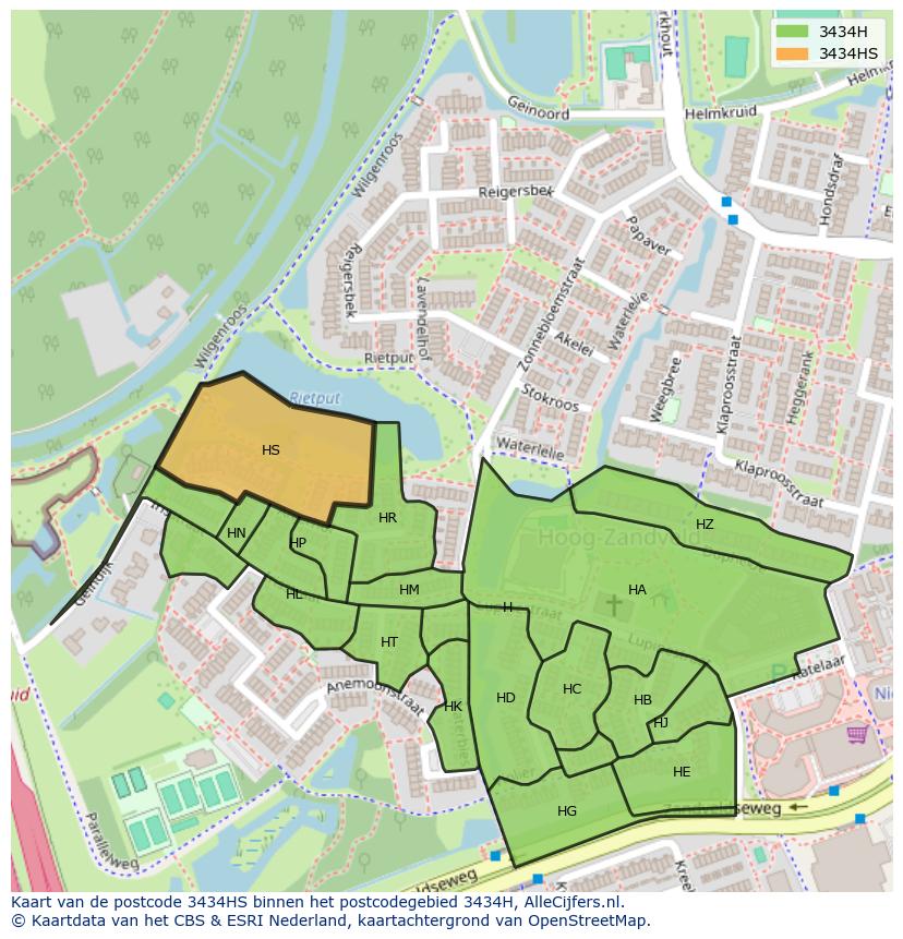 Afbeelding van het postcodegebied 3434 HS op de kaart.