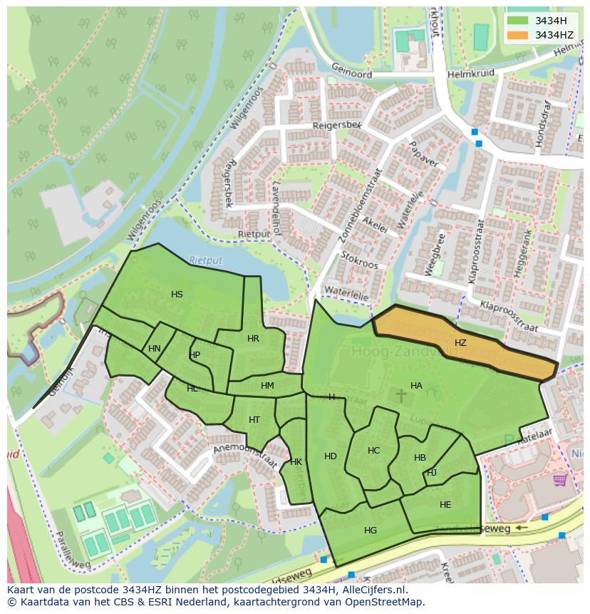 Afbeelding van het postcodegebied 3434 HZ op de kaart.