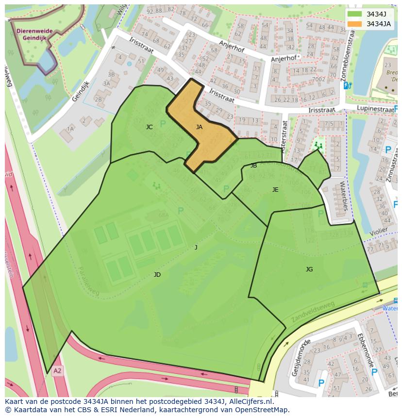 Afbeelding van het postcodegebied 3434 JA op de kaart.