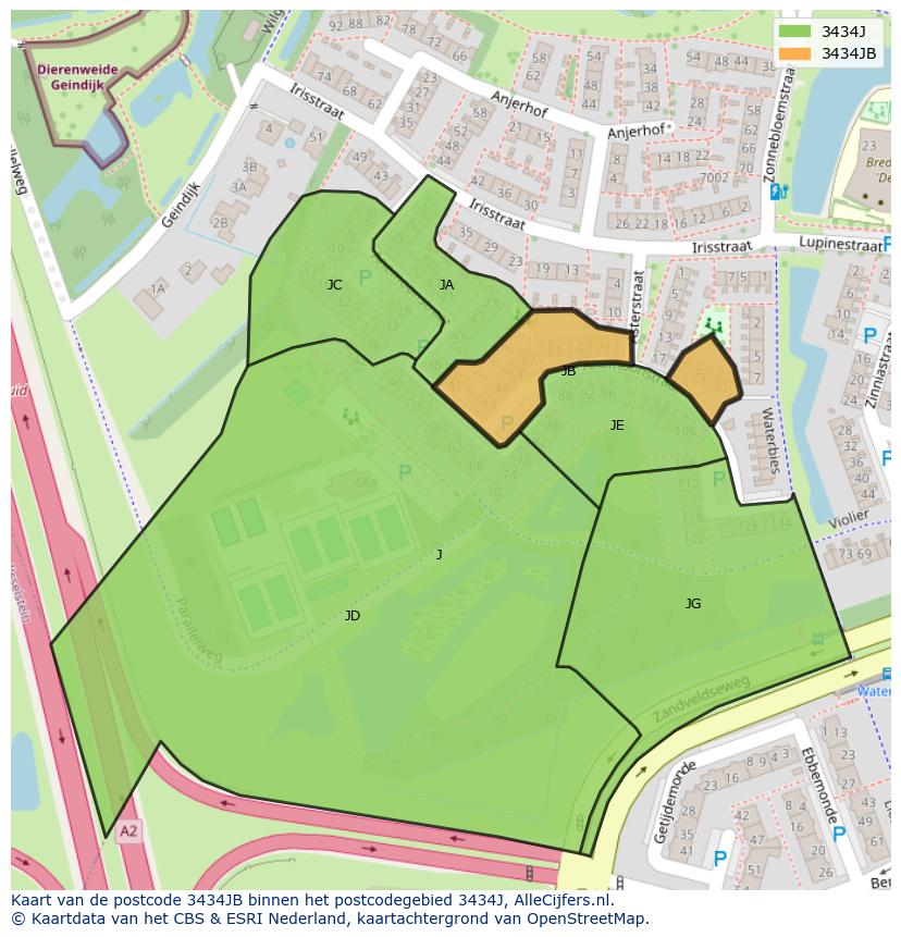 Afbeelding van het postcodegebied 3434 JB op de kaart.
