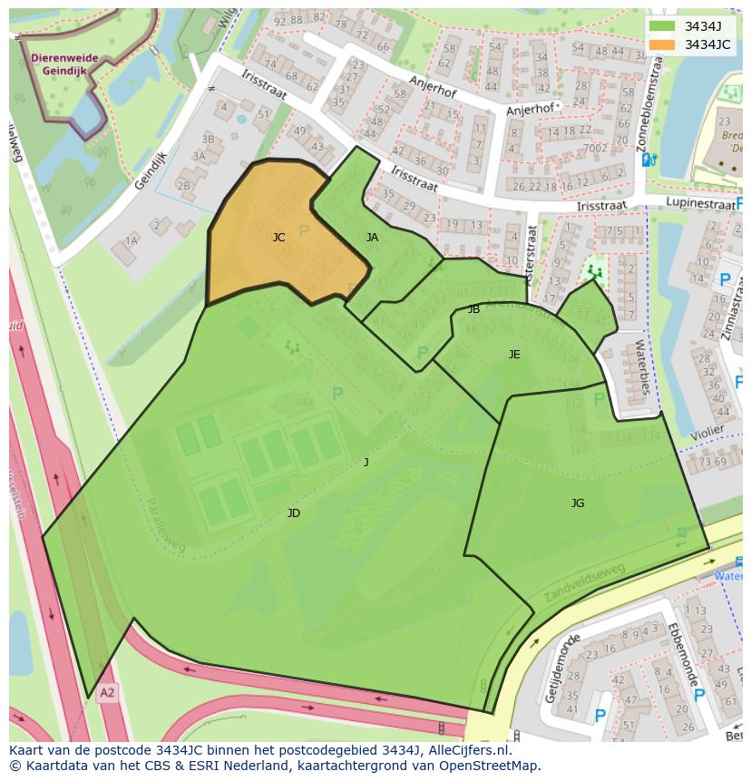 Afbeelding van het postcodegebied 3434 JC op de kaart.