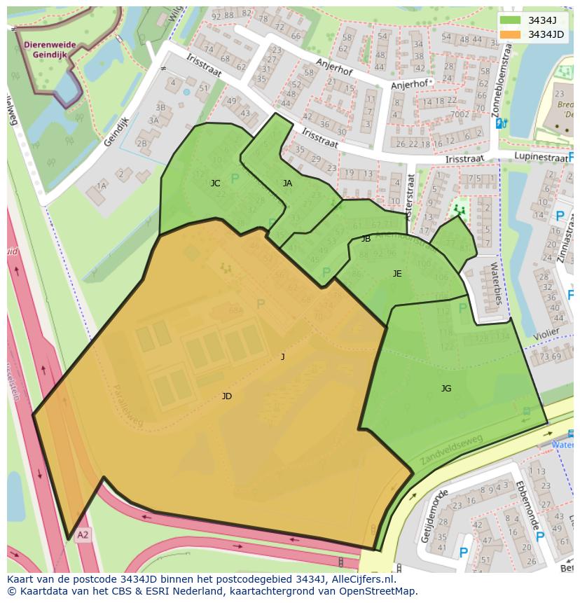 Afbeelding van het postcodegebied 3434 JD op de kaart.