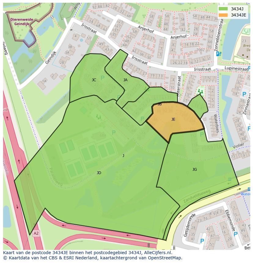 Afbeelding van het postcodegebied 3434 JE op de kaart.