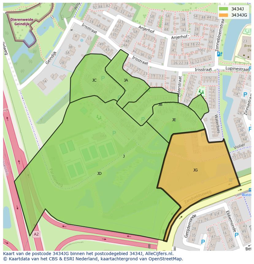 Afbeelding van het postcodegebied 3434 JG op de kaart.