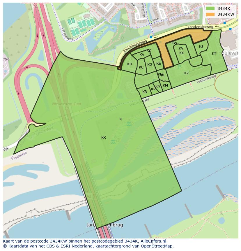 Afbeelding van het postcodegebied 3434 KW op de kaart.