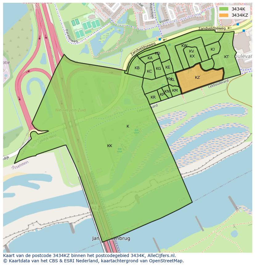Afbeelding van het postcodegebied 3434 KZ op de kaart.