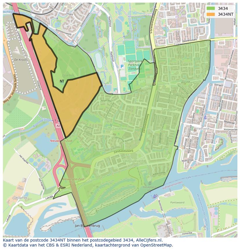 Afbeelding van het postcodegebied 3434 NT op de kaart.
