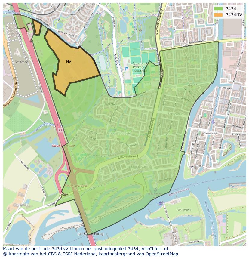 Afbeelding van het postcodegebied 3434 NV op de kaart.