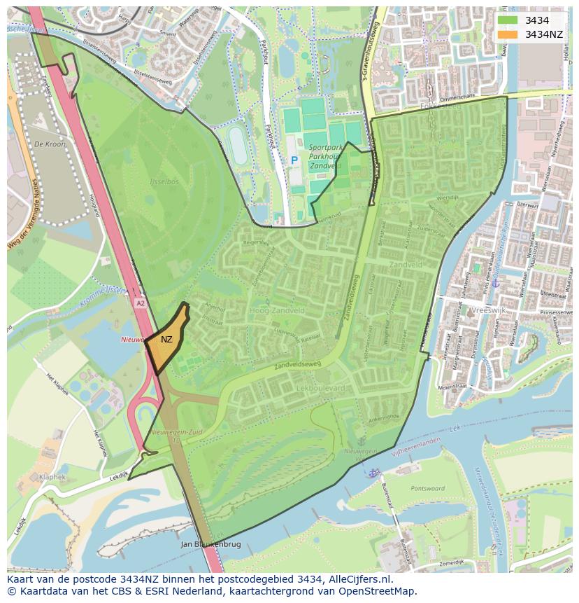Afbeelding van het postcodegebied 3434 NZ op de kaart.