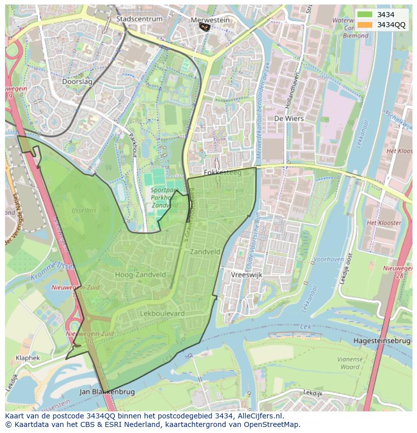 Afbeelding van het postcodegebied 3434 QQ op de kaart.