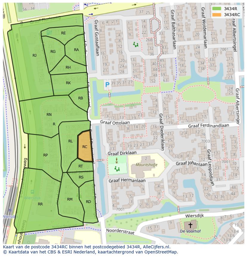 Afbeelding van het postcodegebied 3434 RC op de kaart.