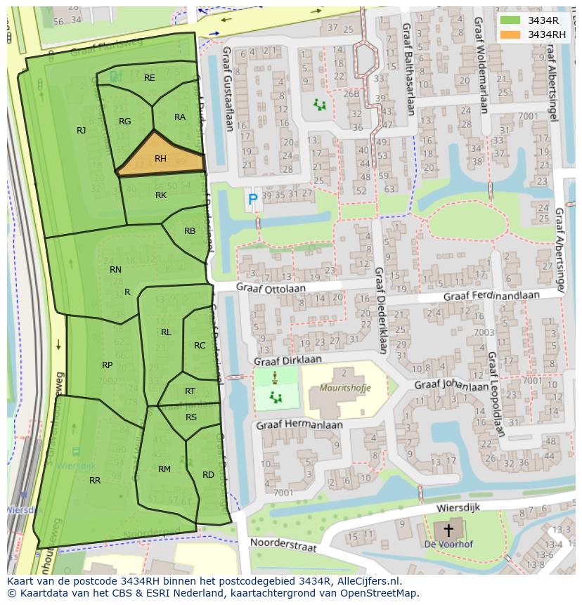 Afbeelding van het postcodegebied 3434 RH op de kaart.