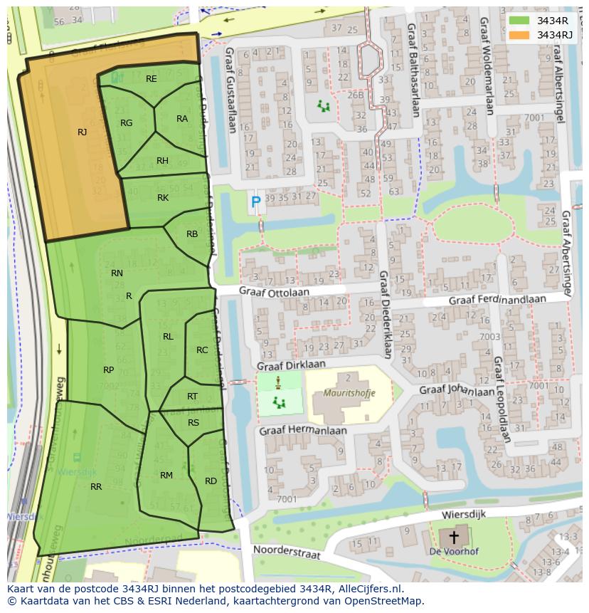 Afbeelding van het postcodegebied 3434 RJ op de kaart.