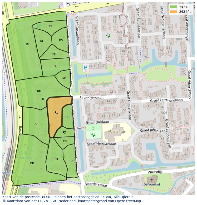 Afbeelding van het postcodegebied 3434 RL op de kaart.