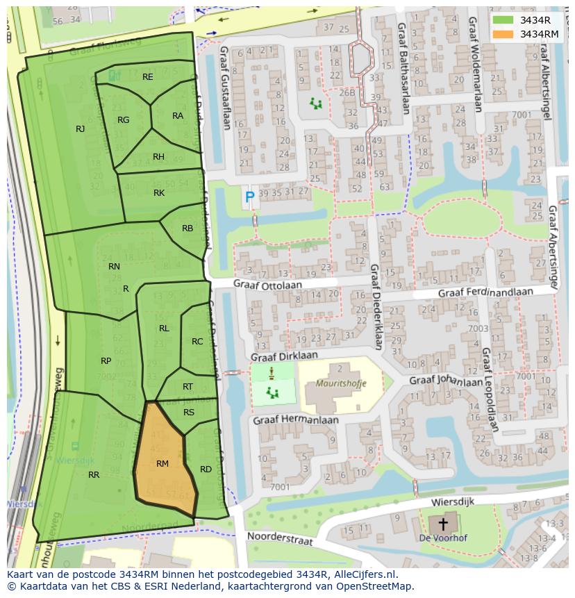 Afbeelding van het postcodegebied 3434 RM op de kaart.