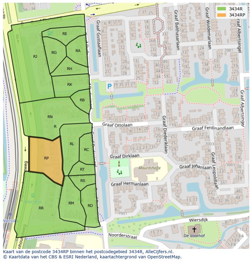 Afbeelding van het postcodegebied 3434 RP op de kaart.