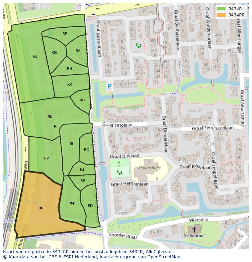 Afbeelding van het postcodegebied 3434 RR op de kaart.