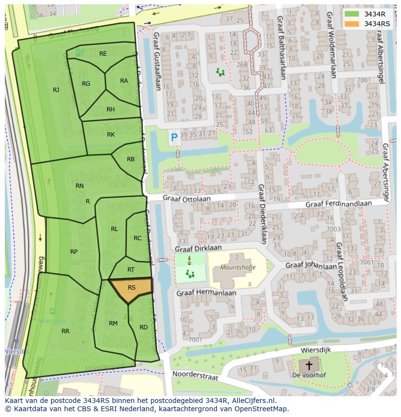 Afbeelding van het postcodegebied 3434 RS op de kaart.