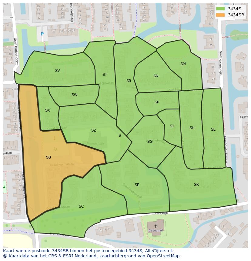 Afbeelding van het postcodegebied 3434 SB op de kaart.